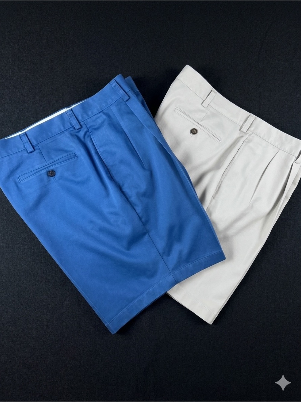 LL Bean Mens Shorts Size 38 Lot of 2 Natural Fit Pleated Chino Blue Cream 215651